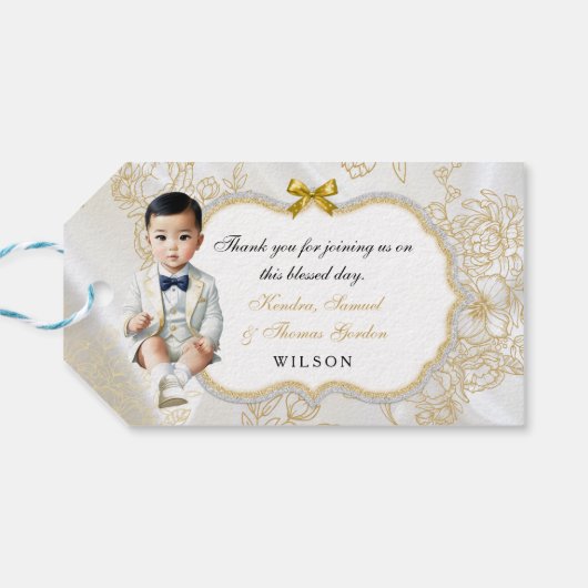 アジア男の赤ちゃんバプテスムコミューン金ゴールドホワイト ギフトタグ (裏面横)