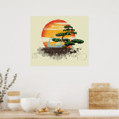 アジア盆栽と太陽カスタムプリントポスター ポスター (キッチン)