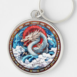 アジア神話のドラゴンin赤と青 キーホルダー