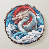 アジア神話のドラゴンin赤と青 ラウンドクッション (裏面)