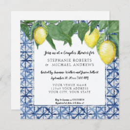 アジア絞りブルーwレモンブランチカップルシャワー 招待状