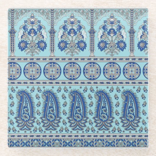 アジア縁どペイズリー:伝統的デザイン。 ガラスコースター (正面)