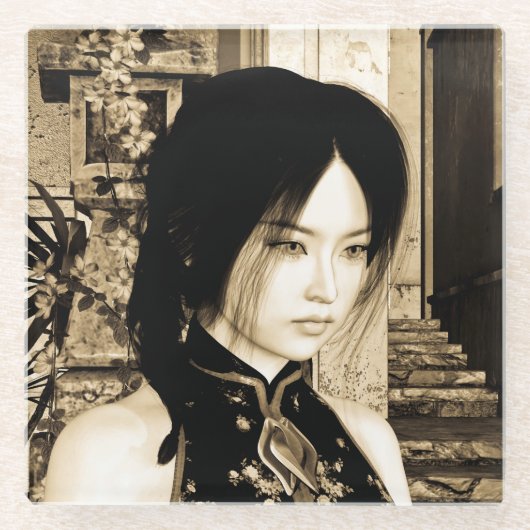 アジア美しい ガラスコースター (正面)