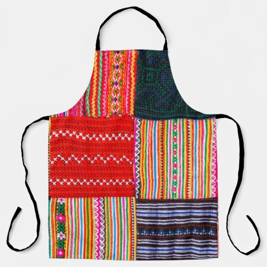 アジア色のパッチワ数々のークキルトスタイル エプロン (正面)