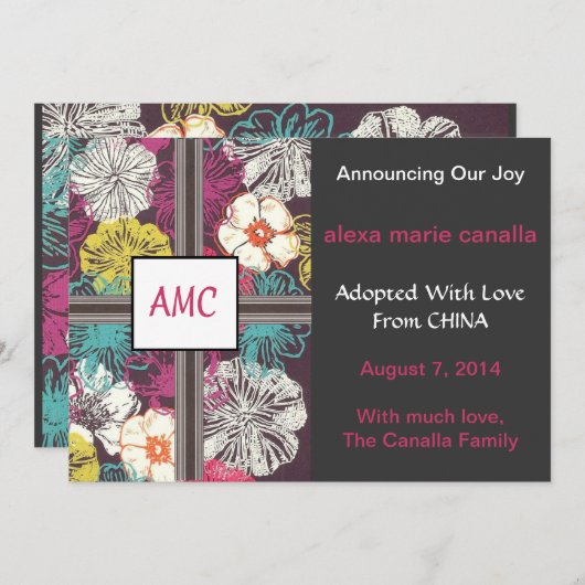 アジア花のモノグラムのな採用の発表 案内状 (正面/裏面)