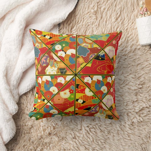 アジア花柄パターン万華鏡のように千変万化するパターンの枕 クッション (ブランケット)