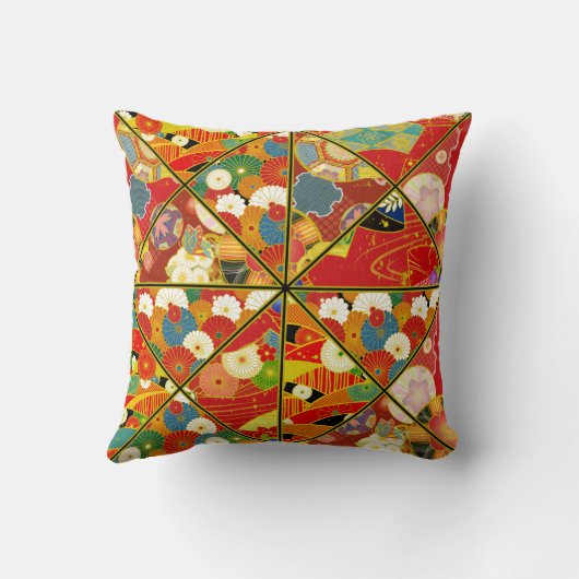 アジア花柄パターン万華鏡のように千変万化するパターンの枕 クッション (裏面)