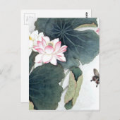 アジア蓮の葉ピンクの花蝶アートカッコいい ポストカード (正面/裏面)