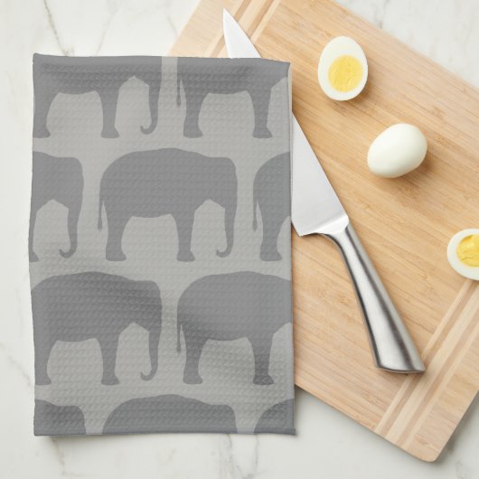 アジア象のシルエット模様 キッチンタオル (四つ折り)