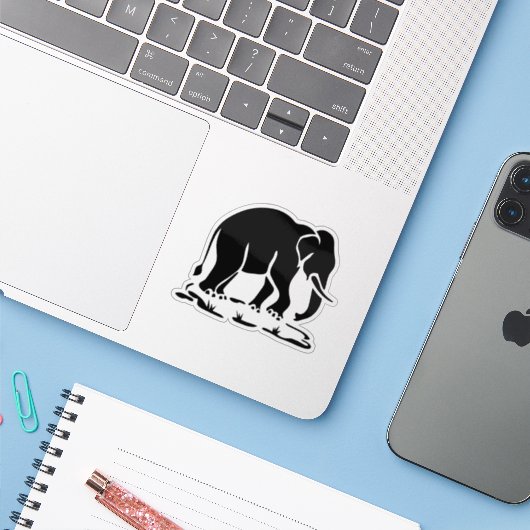 アジア象の前方タイ象トレッキングの標識 シール (ノートパソコンとiPhone)