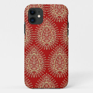 アジア赤と金ゴールドのTeardrop iPhoneケース iPhone 11 ケース