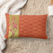 アジア赤金ゴールド波とさくらんぼ花アクセント ランバークッション (ブランケット)