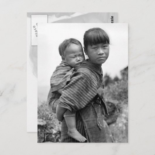 アジア運の少女の背中の子(1908年) ポストカード (正面/裏面)