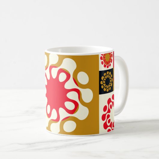 アジア金ゴールド赤モザイク、民族スタイル。 コーヒーマグカップ (正面右)