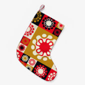 アジア金ゴールド赤モザイク、民族スタイル。 スモールクリスマスストッキング (正面 (吊り時))