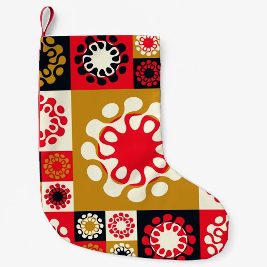 アジア金ゴールド赤モザイク、民族スタイル。 スモールクリスマスストッキング (正面)