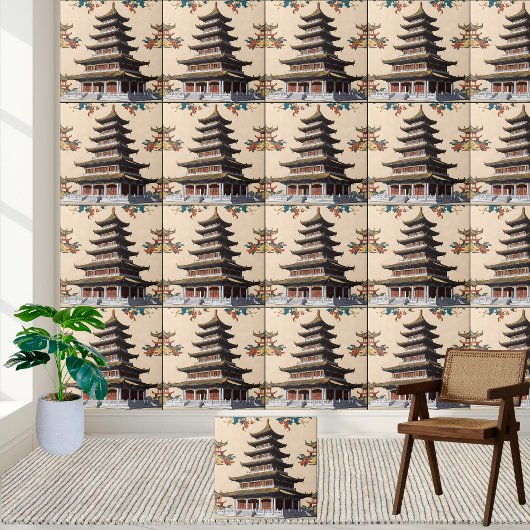 アジア風花文様の寺院チノワジー・パゴダ タイル