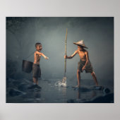 アジア魚釣りにおける子伝統的どもたちの幸せ ポスター (正面)