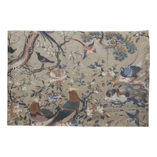 アジア,アンティーク,絹,絵画自然,鳥,ヴィンテージ,c 枕カバー (裏面)