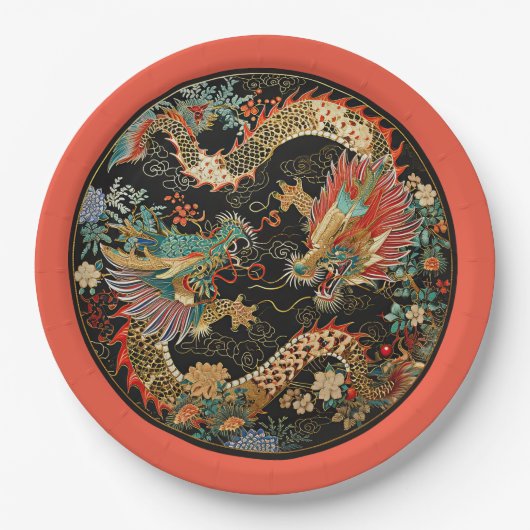 アジア・ドラゴンのペア ペーパープレート (正面)