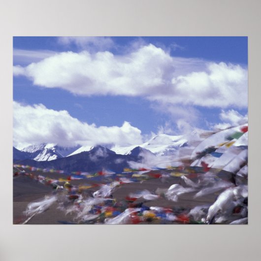 アジア、中国、チベット、タングラパス。祈りの言葉フラグ、 ポスター (正面)