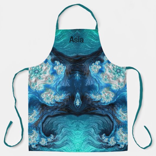 アジア~抽象芸術FRACTAL Blue Aqua White~ エプロン (正面)