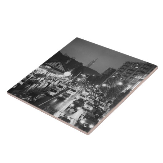 アジア、日本、東京。夕べ原宿駅 タイル (側面)