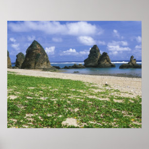 アジア、日本、沖縄、山原海岸線、海 ポスター
