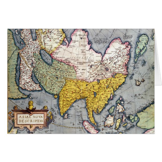 アジア| 1580年のヴィンテージの地図 (正面横)