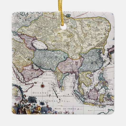 アジア| 1696年の旧式な地図 セラミックオーナメント (正面)