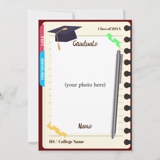 アジェンダノートブックバインダー卒業フォトパーティー 招待状 (正面)