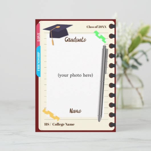 アジェンダノートブックバインダー卒業フォトパーティー 招待状 (スタンド正面)