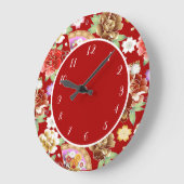 アジエレガントア日本のアートワーク赤フローラファン ラージ壁時計 (傾斜)
