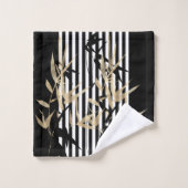 アジエレガントア白黒ストライプ金ゴールド竹セット バスタオルセット (ウォッシュタオル)