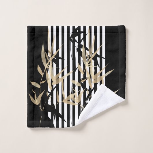 アジエレガントア白黒ストライプ金ゴールド竹セット バスタオルセット (ウォッシュタオル)