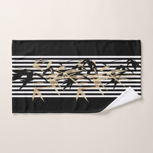 アジエレガントア白黒ストライプ金ゴールド竹セット バスタオルセット (ハンドタオル)