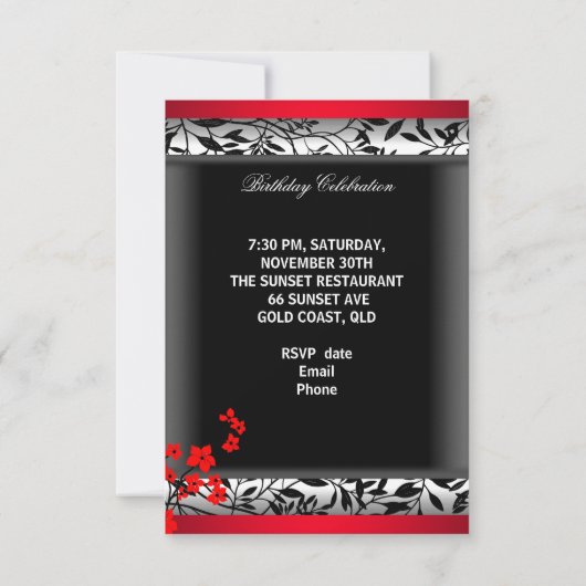 アジエレガントア赤い花白い黒 招待状 (裏面)