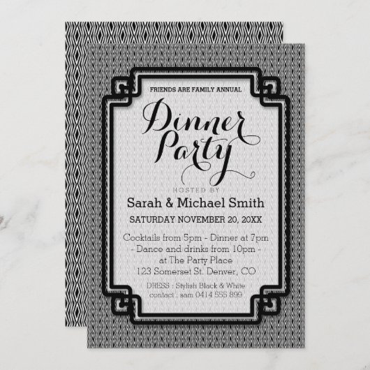 アジカS1ブラック+ホワイトディナーパーティの招待状 招待状 (正面/裏面)
