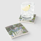 アジサイとピケットフェンス – マーサのブドウ畑 ストーンコースター (横)