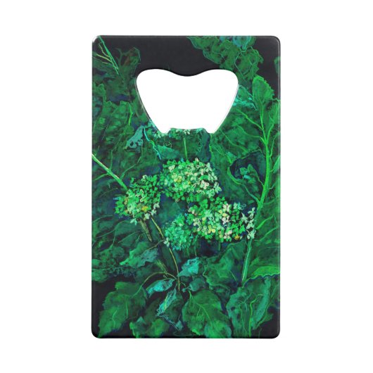 アジサイとホセラディッシュフローラアートブラック&グリーン クレジットカード栓抜き (裏面)