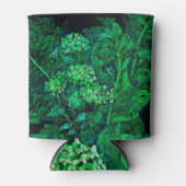 アジサイとホセラディッシュフローラアートブラック&グリーン 缶クーラー (正面)