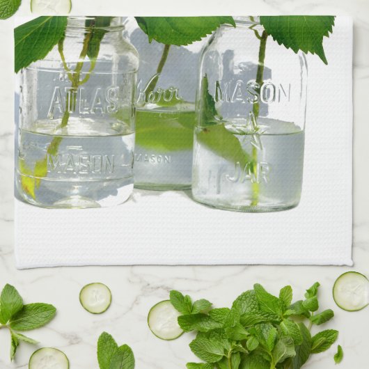 アジサイとメイソン・ジャー キッチンタオル (折り畳み)