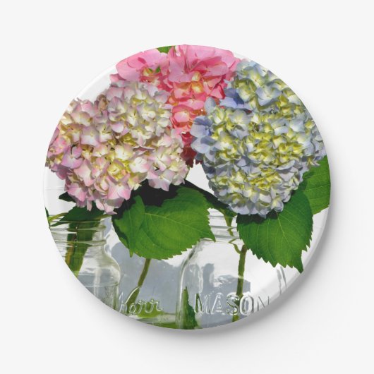 アジサイとメイソン・ジャー ペーパープレート (正面)
