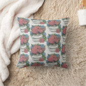 アジサイと牡丹の灰色と白の丸い花瓶 クッション (ブランケット)