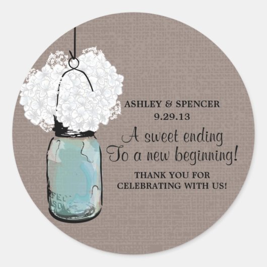 アジサイと素朴メイソン・ジャー ラウンドシール (正面)
