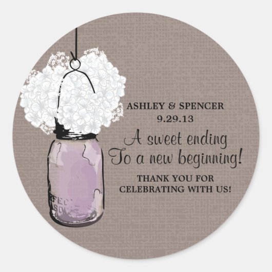 アジサイと素朴メイソン・ジャー ラウンドシール (正面)