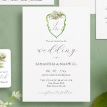 アジサイのクレストの水彩画の結婚式招待状