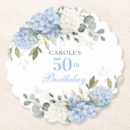 アジサイのグリーン ブルー フラワー 50歳の誕生日パーティー ペーパーコースター