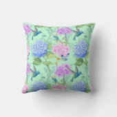 アジサイのハチドリのラベンダーの青く真新しい緑 クッション (裏面)