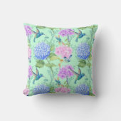 アジサイのハチドリのラベンダーの青く真新しい緑 クッション (正面)